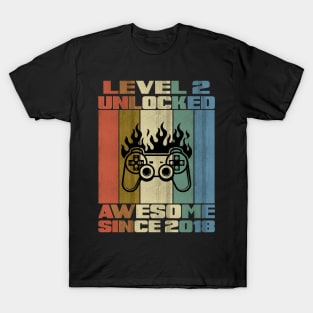 Level 2 Unlocked Birthday 2 Years Old Awesome Since 2018 T-Shirt